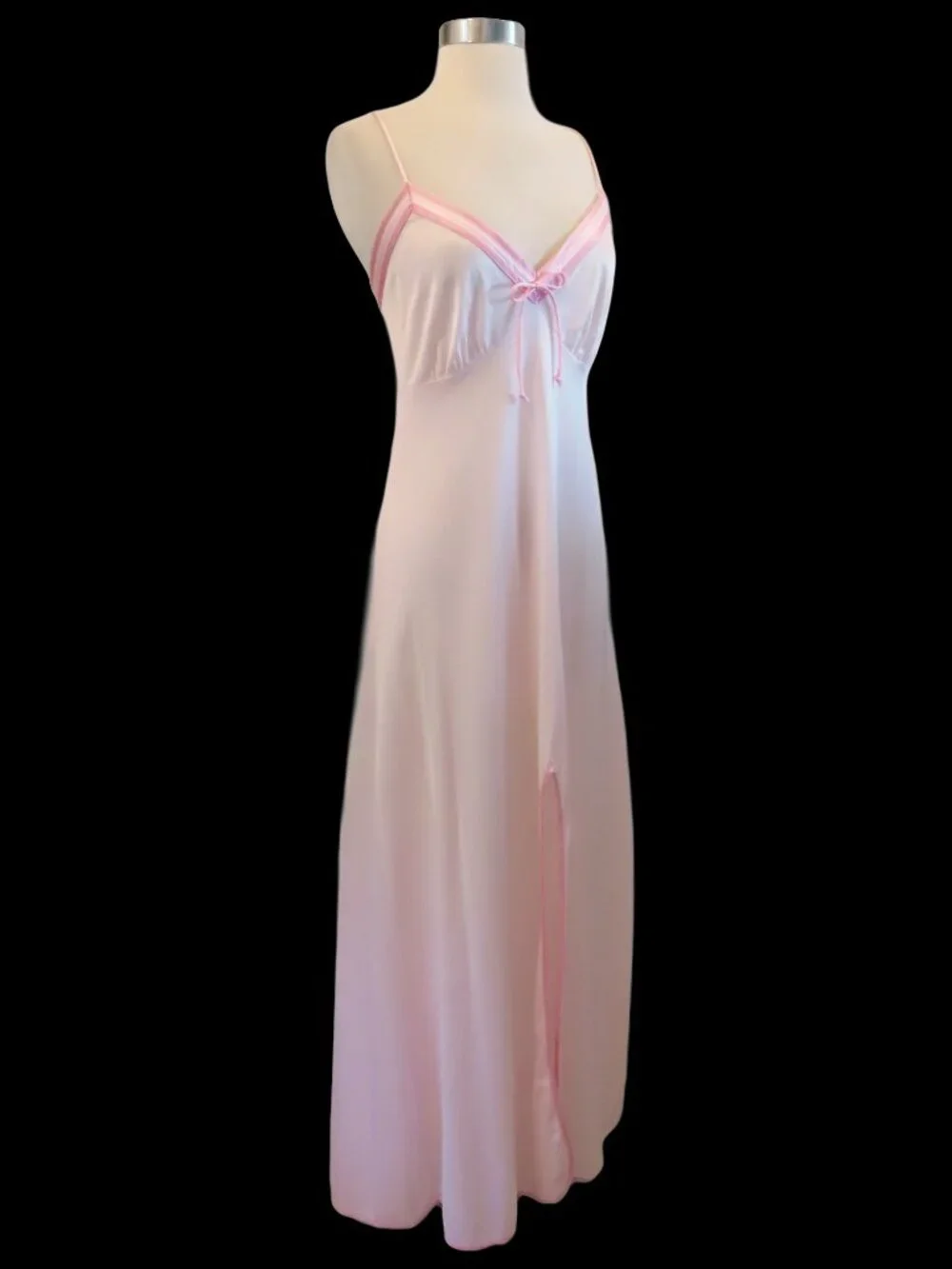 Vintage Pink Peignoir Set M Coquette Sheer Nylon Slip Dress Nightgown Robe